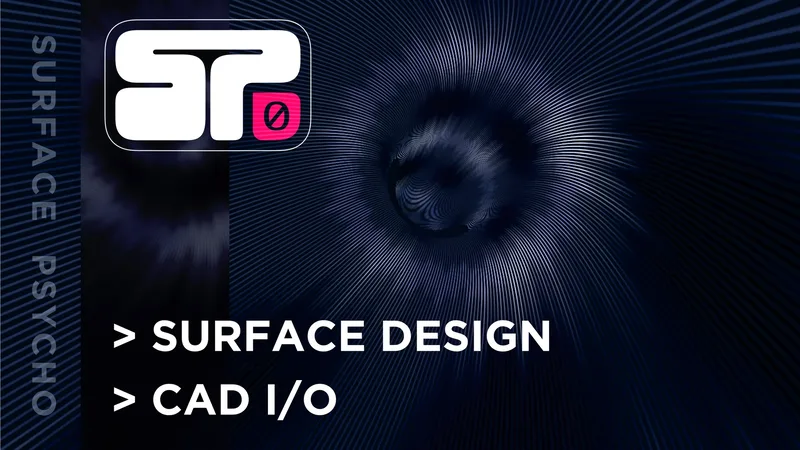 SurfacePsycho artwork with a flowing curved surface and the words surface design and CAD input and output